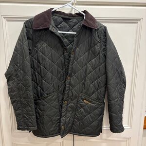 Barbour Olive Quilted Field Jacket with Brown Cord Collar